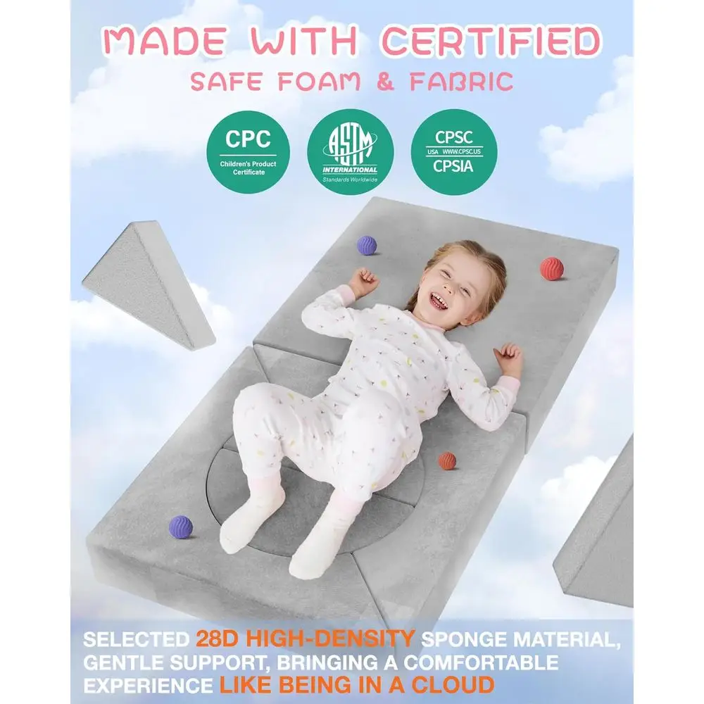 Conjunto de sofá infantil modular de 15 peças, sofá infantil para sala de jogos, sofá conversível para crianças, cinza