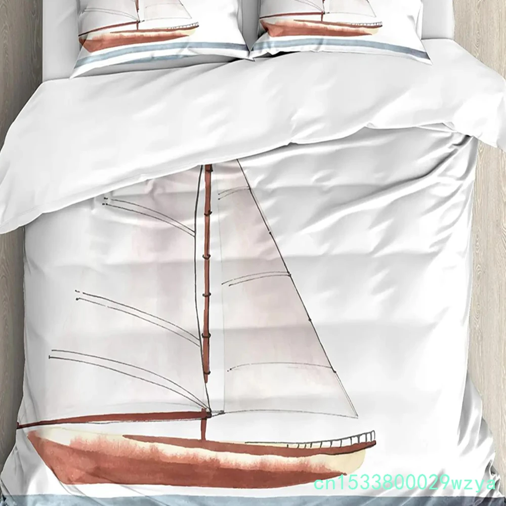 Sailing Sailboats Seagull Dolphin Sea Clouds Duvet Cover Bed Bedding Set Home Quilt Cover Pillowcases Bedding Set No Sheet