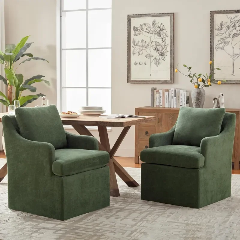 Upholstered Dining Chairs Set of 2 Dining Room Chairs with Casters