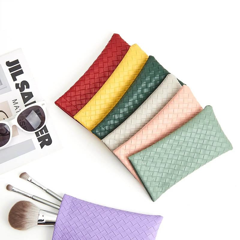 Fashion Weave pattern Sunglasses Bag PU Leather Nearsighted Glasses Case Pouch Phone Portable Storege Case Candy Color Wallet