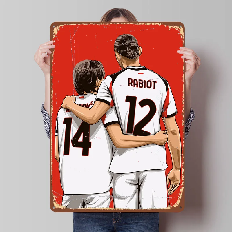Póster Metálico de Luka Modric y Adrien Rabiot, Arte de Pared Personalizado, Letreros Retro Vintage de Hojalata para Decoración de Escritorio, Decoración de Pared