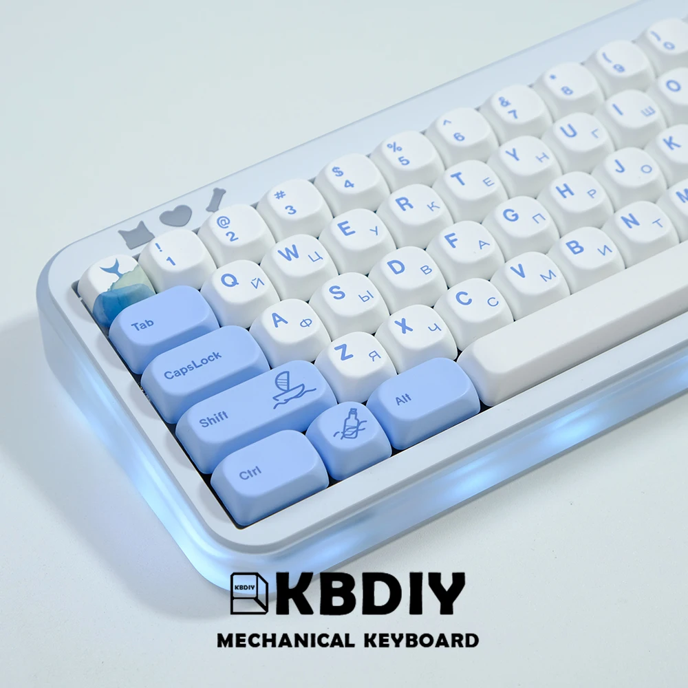 KBDiy KOA Profile Keycaps PBT Ocean Whale Russian Japanese Keycap Custom for Mechanical Keyboard ISO 135 Key Caps for MX GMK67