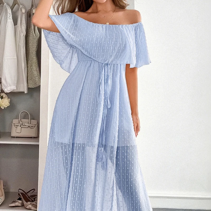 Elegantes Damen Sommer Casual  – Off Shoulder Puff Sleeve Sundress Bewertung und Preis