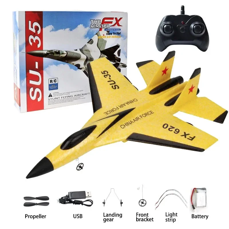 Su35 Fighter Jet With Led Light Remote Control Glider Fixed Wing Foam Combat Drone Aircraft Model Children's Holiday Gift Toy