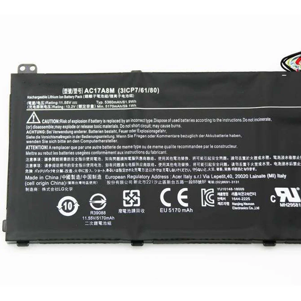 Brand New Original AC17A8M 11.55V 59.1Wh Laptop Battery for Acer Spin 3 SP314-52 TravelMate X3410-M X3410-MG