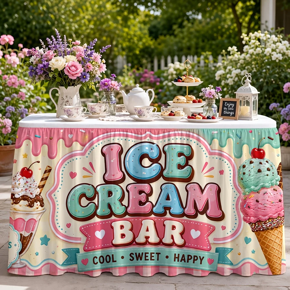 1 piece polyester ice cream bar print table skirt