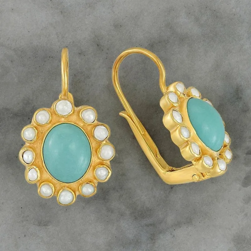 Vintage Charm Synthetic Turquoise Golden Pendant Earrings for Women Bohemian Style Banquet Anniversary Jewelry Accessories Gifts