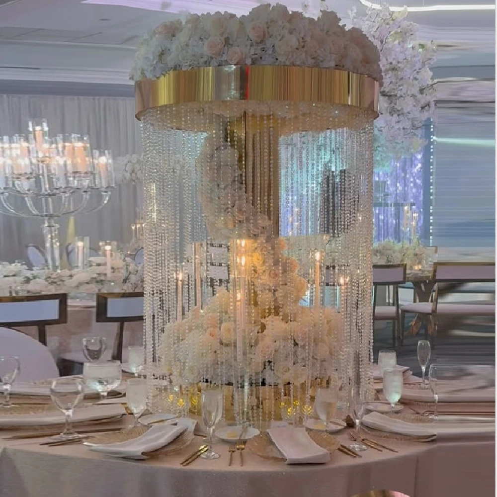 3pcs to10pcs )60-100cm Wedding Hanging Crystal Chandelier Event mirror gold Props Table Centerpiece Ceiling stand Wedding Decor