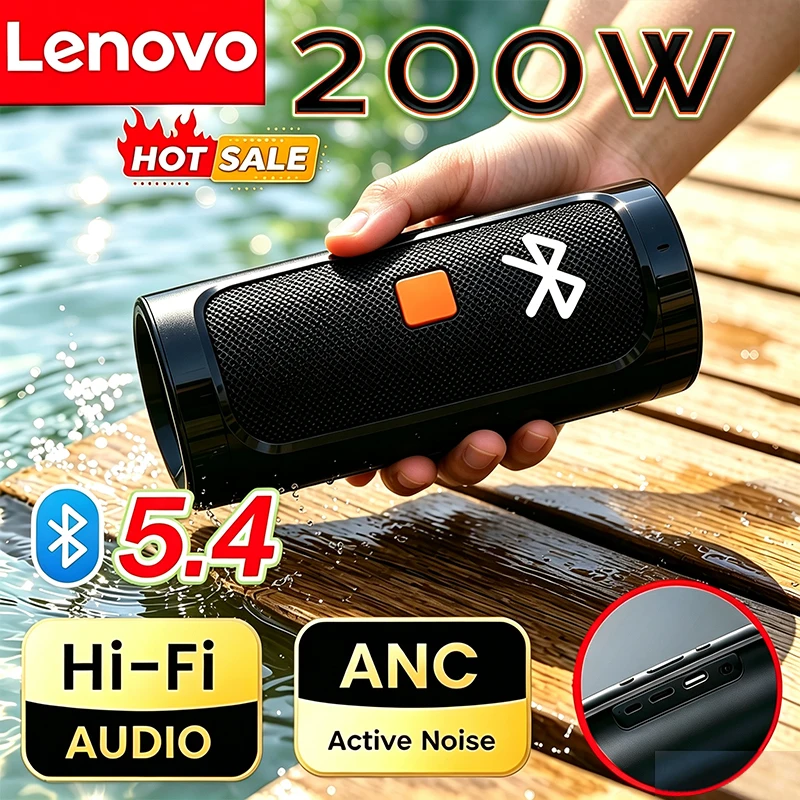 Lenovo Portable Wireless Speakers Bluetooth 5.4 Dual Speaker TF USB FM Stereo Playback Voice Broadcasting Subwoofer Speaker
