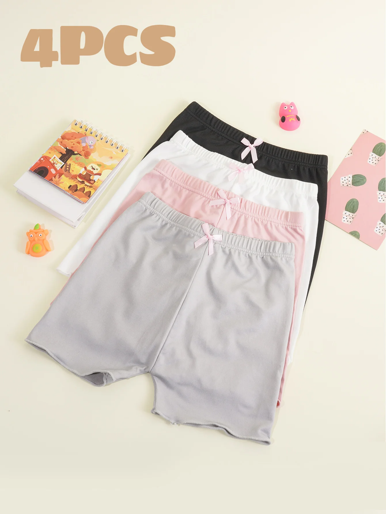 4-Pack of Girls' Summer Dance Shorts with Ruffled Safety Skirt Bottoms