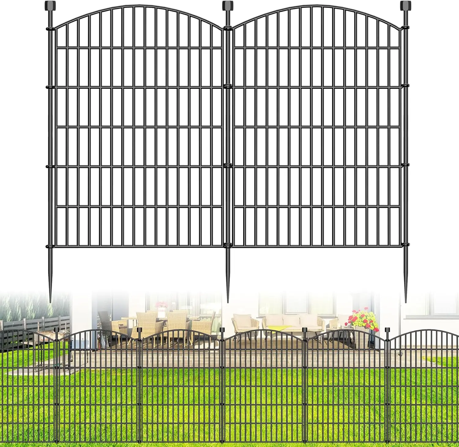 

No Dig Decorative Garden Fence, 5 Panels 40in H x 11.8ft L, Rustproof Metal Dog Barrier for Yard Patio