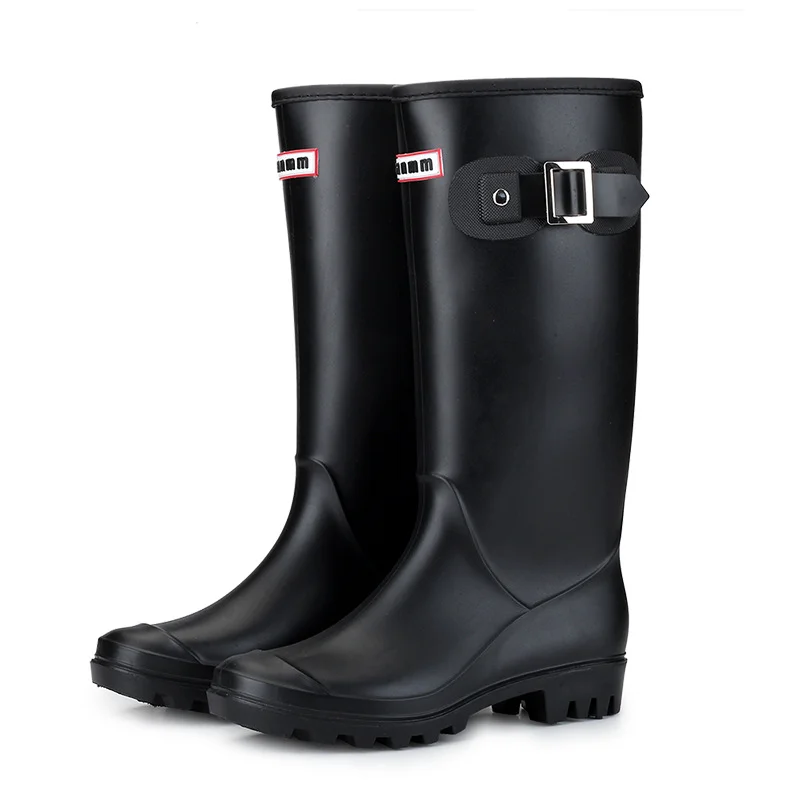 Hot moda Rainboots kobiety kolana wysokie buty wody klamra długa rurka wysokiej jakości wodoodporne buty damskie gumowe kalosze z PVC 2022