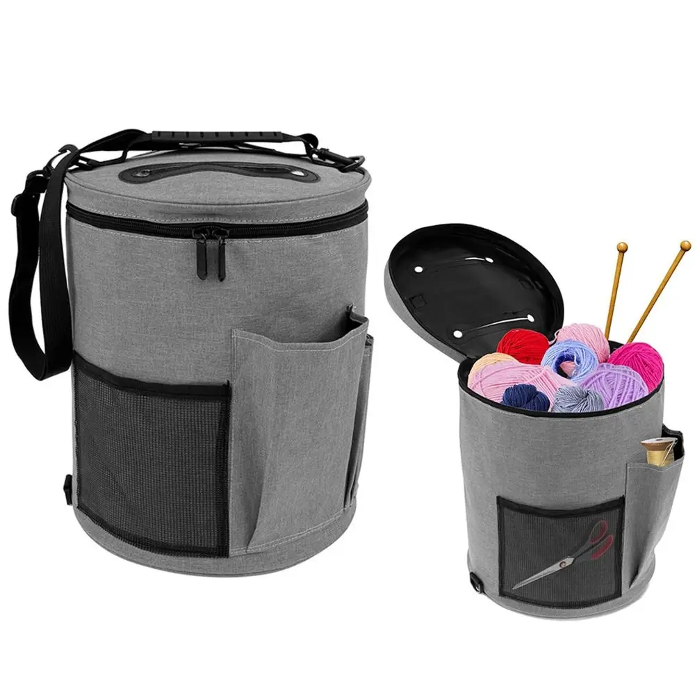 Large Capacity Yarn Storage Bag DIY Design with Shoulder Strap Crochet Bag Multi-Pocket Front Pocket