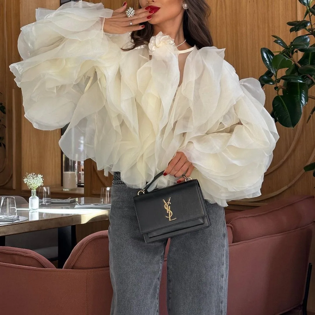 

2025 New Women's Round Neck Pullover Multi-layer Ruffled Stitching Casual Shirt Long Sleeve Fashion Elegant Joker Women's Top