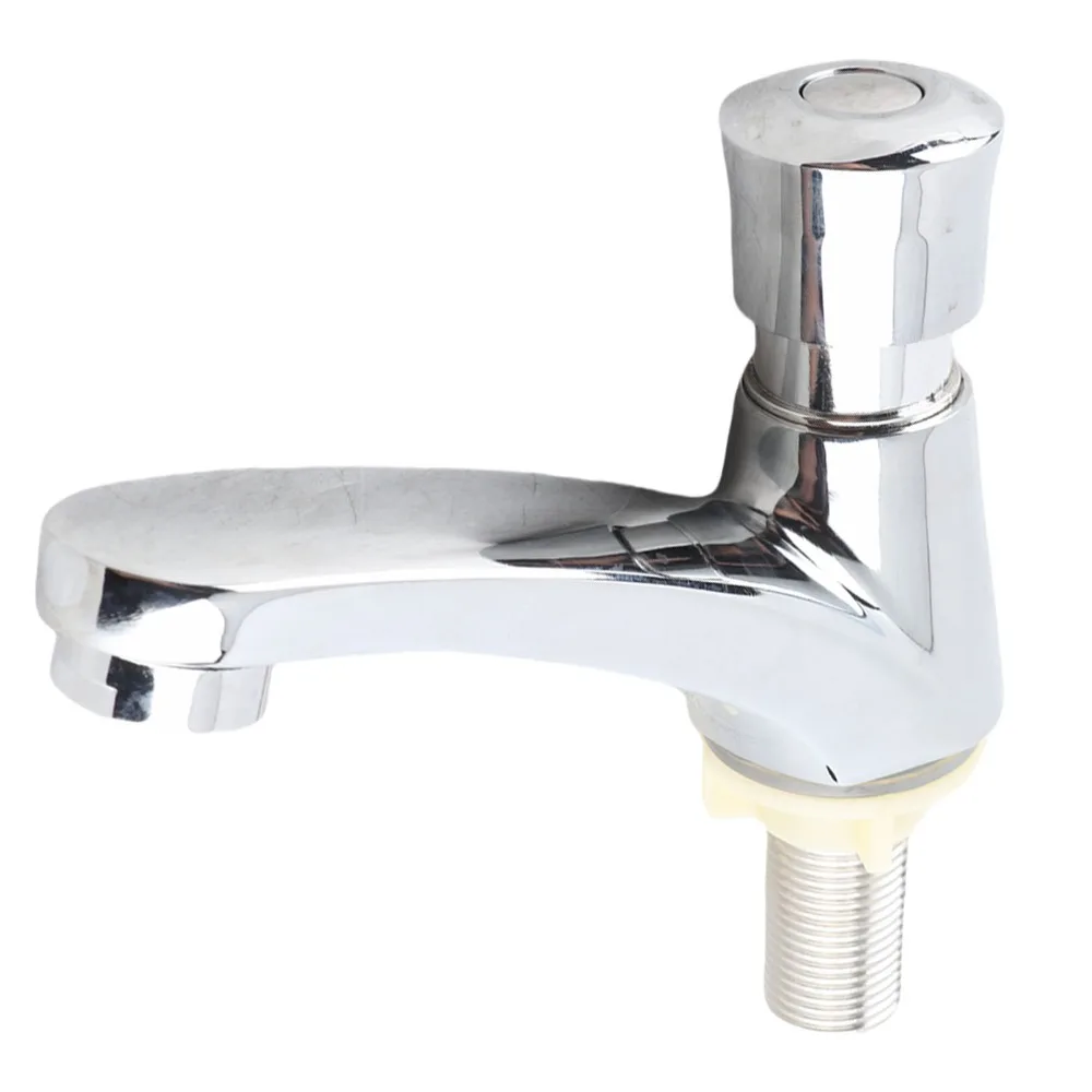 Alloy Faucet Single Cold Automatic Shut Off Water Tap Push Switch Design Time Delay Mechanism Basin Sink Tap Public Restroom