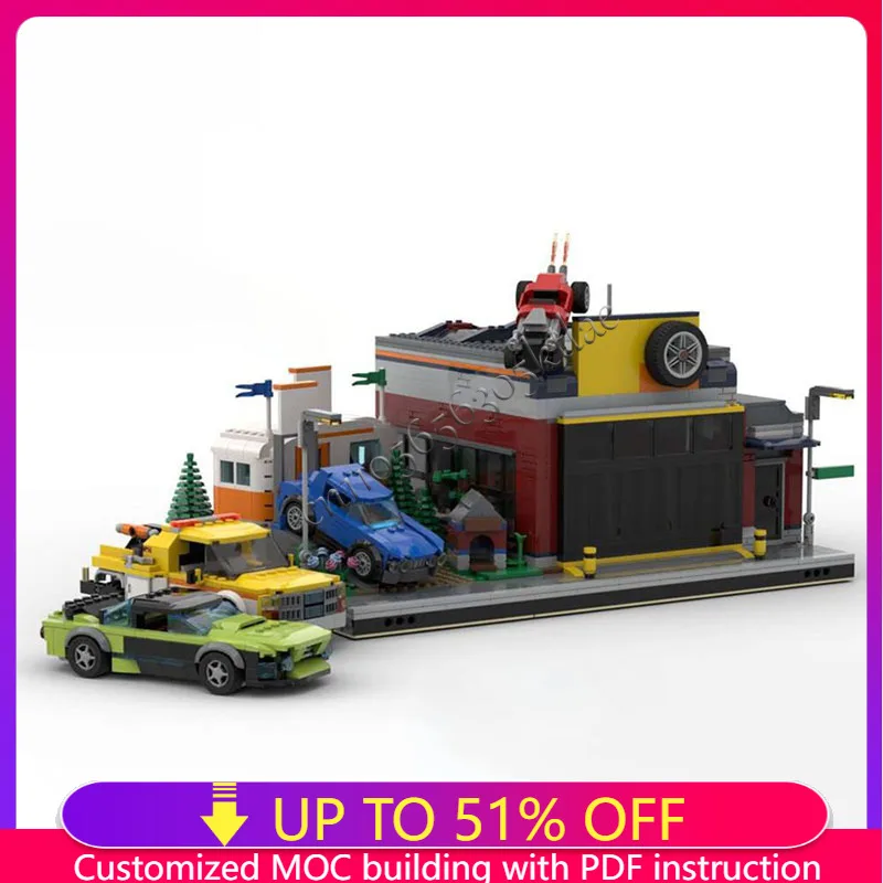Popular 1803 PCS Upsized Tuning Workshop Building Block Model Children Puzzle Assembly Building Blocks Christmas Festival Gift