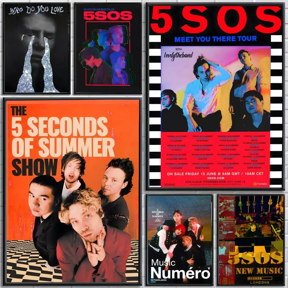 Band 5 Seconds of Summer Poster Self-Adhesive HD Mural Wall Decals, Living Room Bedroom Home Decor Gift