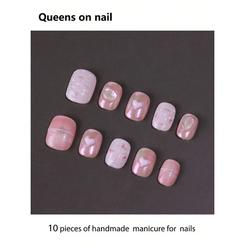 

10 Pieces Handmade press on Nails, Square Style Fake Nails/Smudge/Smudge/Cat Eye Gradient/Maillard/3D Love Decoration