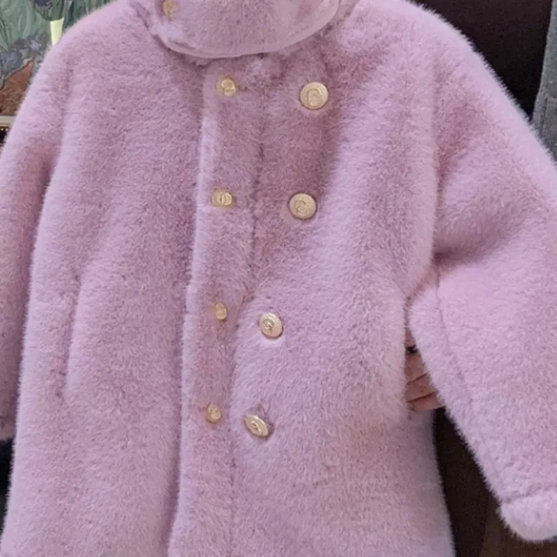 Fashion Baby Girl Faux Fur Jacket Infant Toddler Child Warm Button Coat Long Baby Solid Color Outwear Winter Baby Clothes 1-12Y