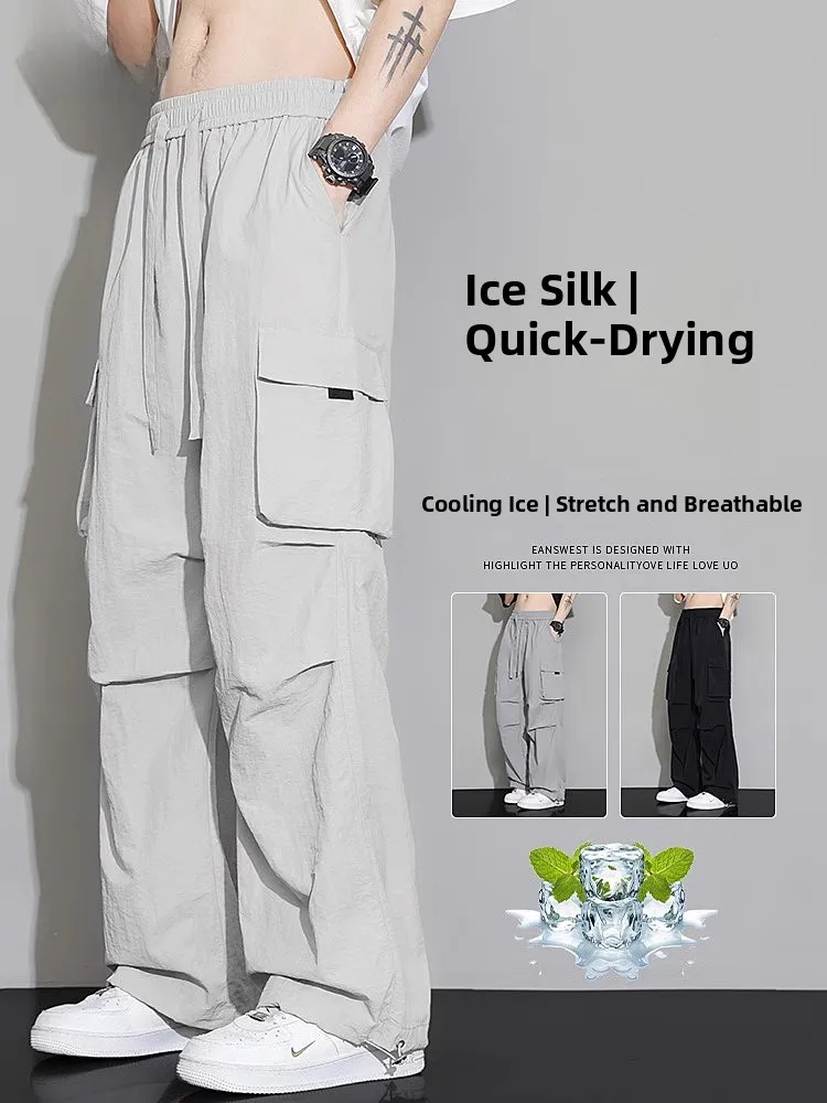

Ice Silk Men's Summer Thin American Sle Qui Dry Loose Fit Casual Trousers Breathable Straight Leg Workwear Pants