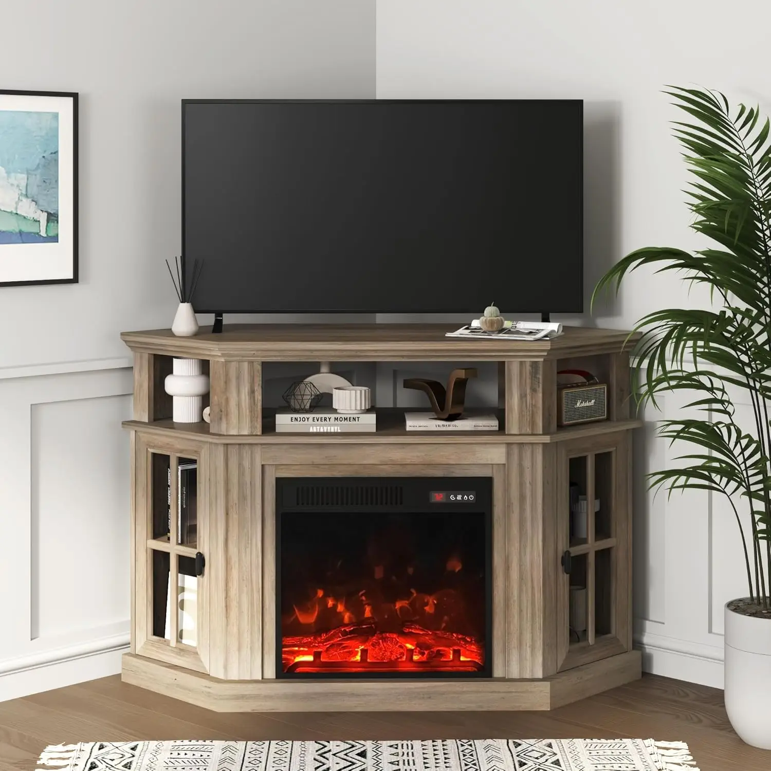 Yeshomy Corner Fireplace Tv Stand For Television Up To 55