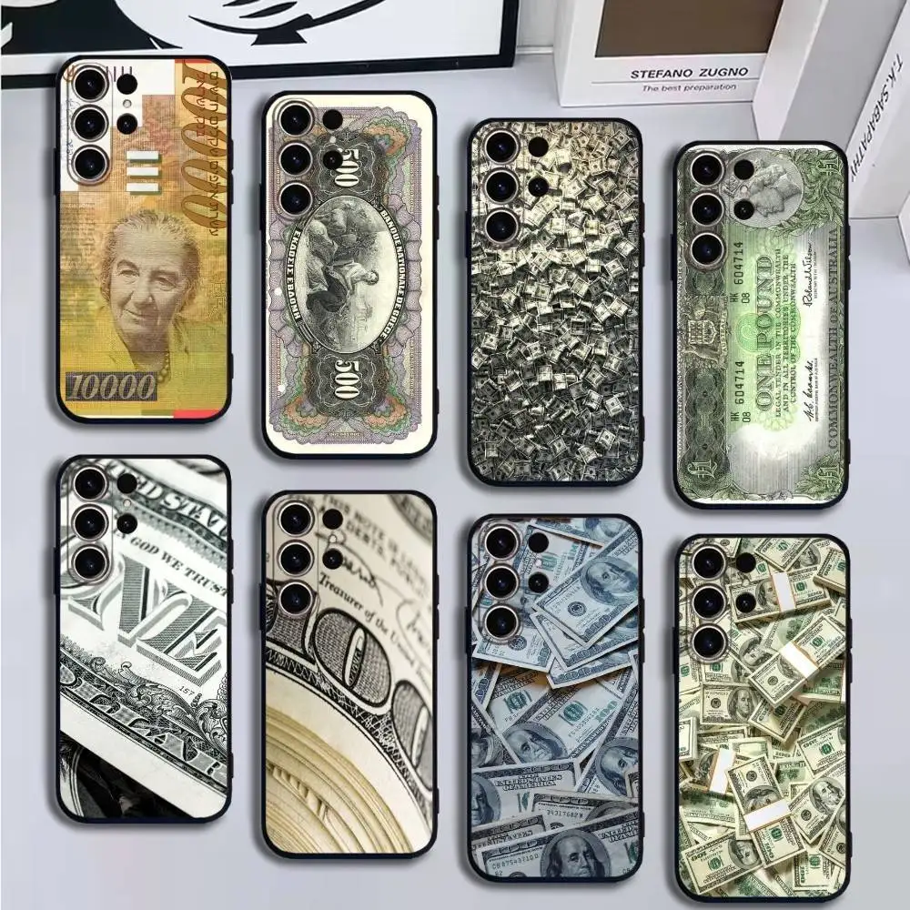 

Banknote Dollar Cash Phone Case For SamsungS25,24,21,22,23,30,Ultra,20,Plus,Fe,Lite,Note,10,9,Soft Black Cover