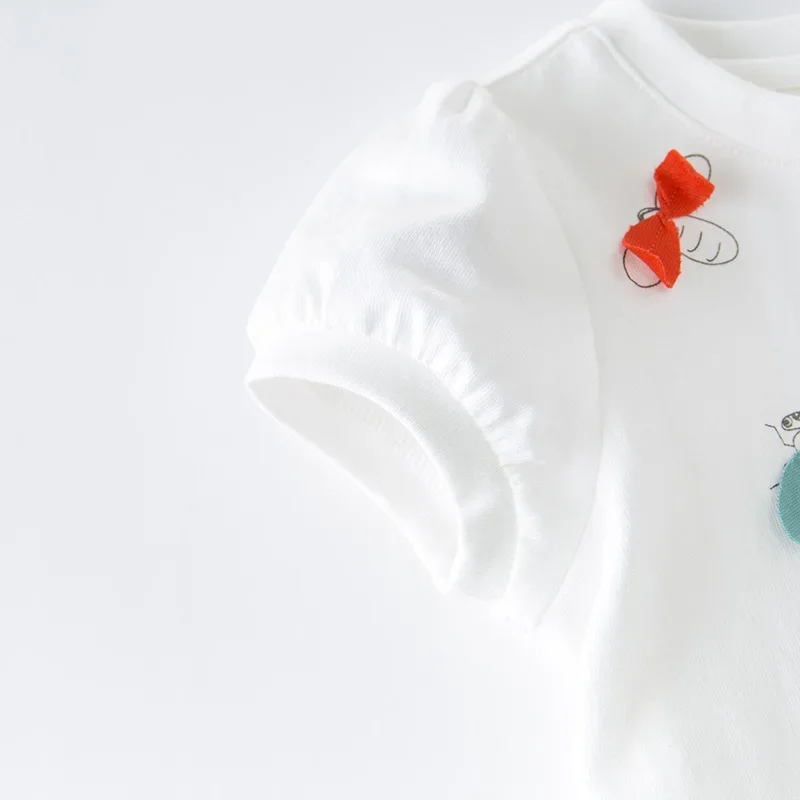 DB13960 dave bella, camiseta de verano con lazo de dibujos animados para niñas, camisetas de manga corta para niños, jersey bonito para niñas, camisetas de moda para niños