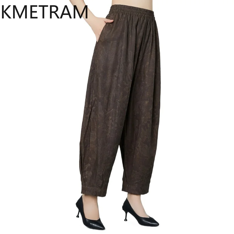 

Шелковые женские брюки KMETRAM из 100% тутового шелка, высококачественные повседневные свободные брюки Xiangyun Sha, летние шаровары, женская одежда 2026