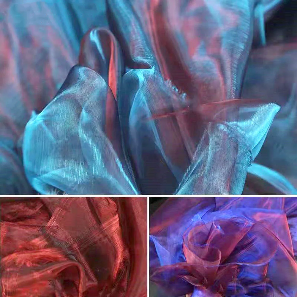 Gradient Flashing Colorful Organza Tull Fabric For Designer Styling Fashion Shiny Dress Clothes Accessories Stage Decor By Meter