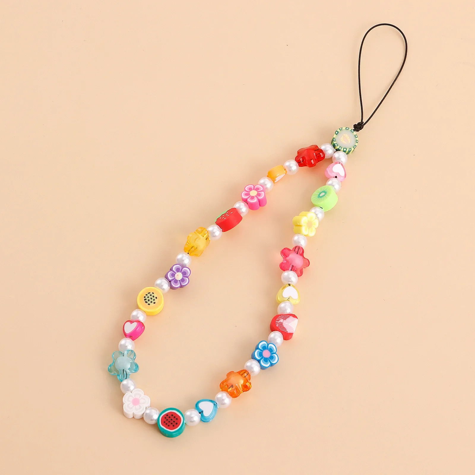 Colorful Beaded Mobile Phone Lanyard Wrist Strap Flower Cute Phone Strap Charm Decoration for Keychain Phone Bags Accessories