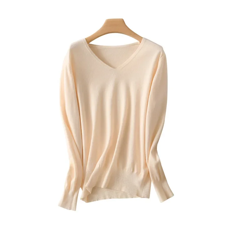 Suéter de mujer Otoño Invierno prendas de punto con cuello en V manga larga suéter de cachemira suelto jerseys señora barato calidad Jumper Tops de