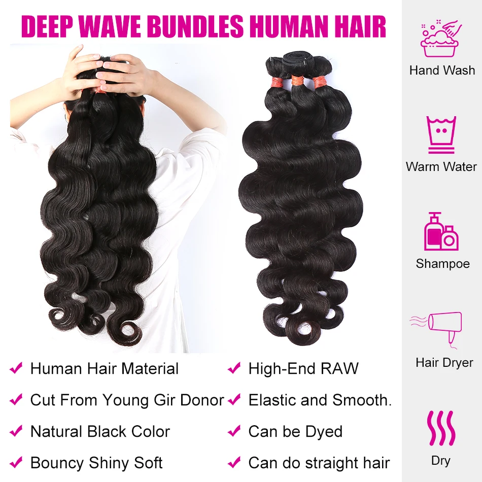 30 40 Inch Brazilian Virgin Body Wave Bundles Raw Hair 100% Human Hair Remy Quick Weaves Unprocessed Hair Extensions Tissage