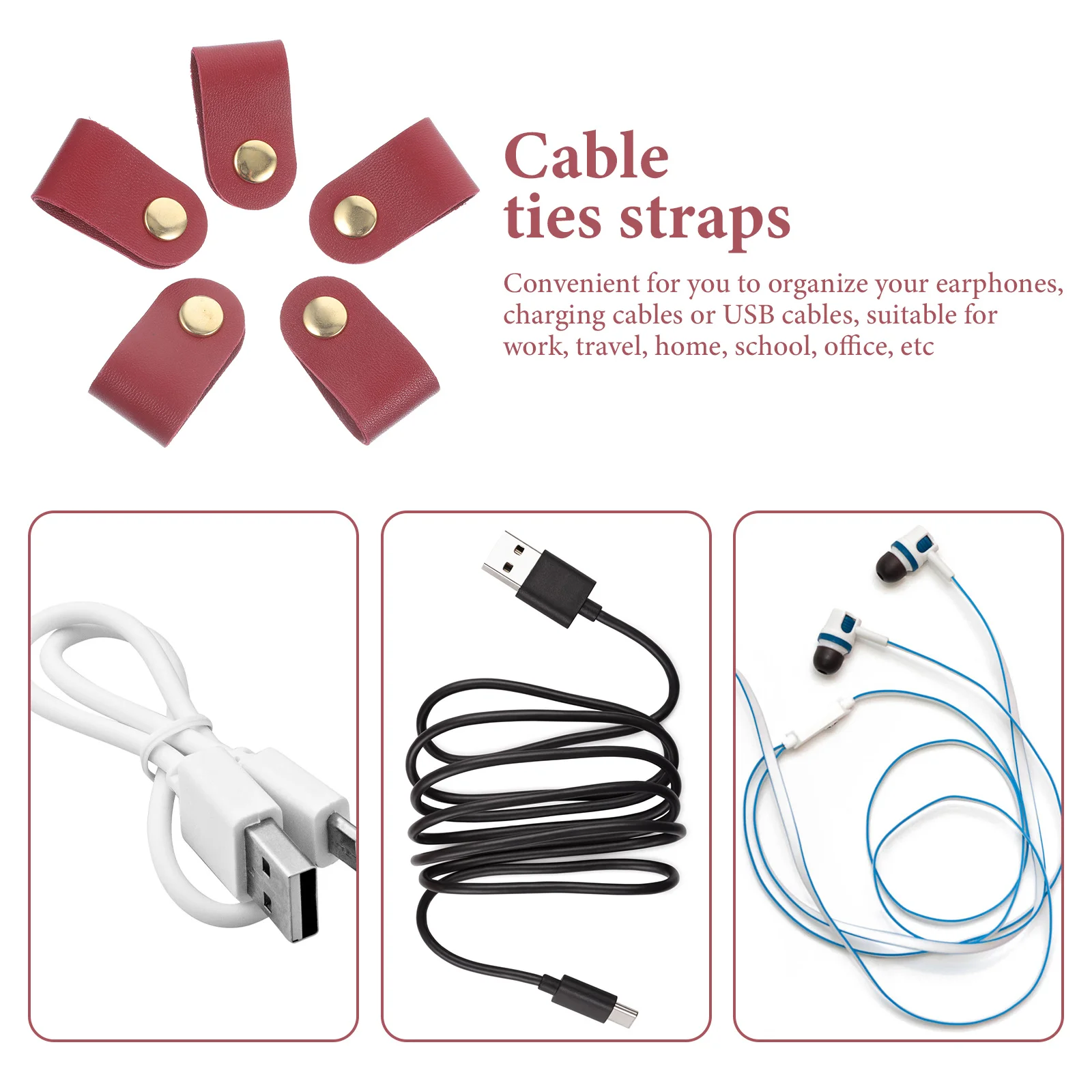 

5Pcs Artificial Cord Holder Strap Cable Organizer Adjustable Wire Wrap Management Straps Portable Reusable Fastening