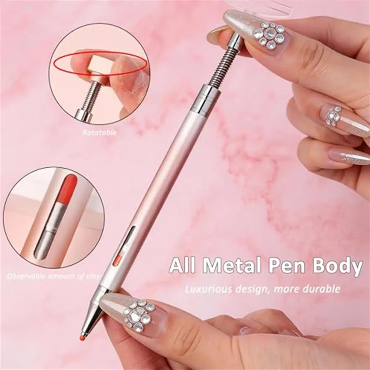 Rhinestone Picker Tool, 2PCS Double-End Painting Pens with Wax Metal Refillable Wax Pen for Dotting Tool Art, Picker A