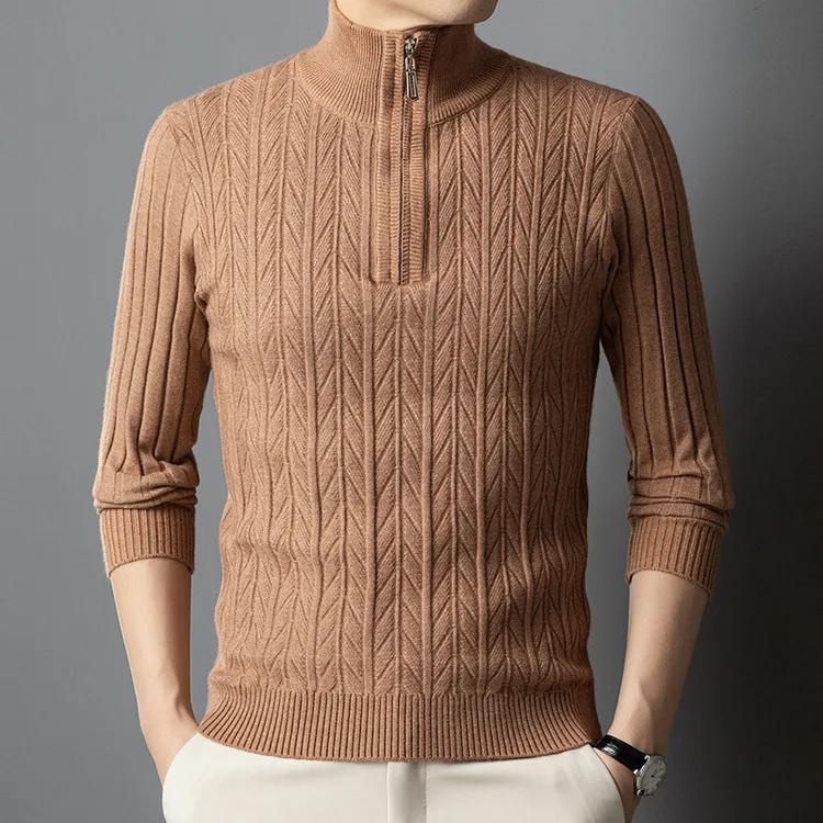 

Thiened Zipper Knitted Sweater Autumn Winter Men's f High Collar Middle-aged Dad Sle Twist Knitwear Faionable Sweater