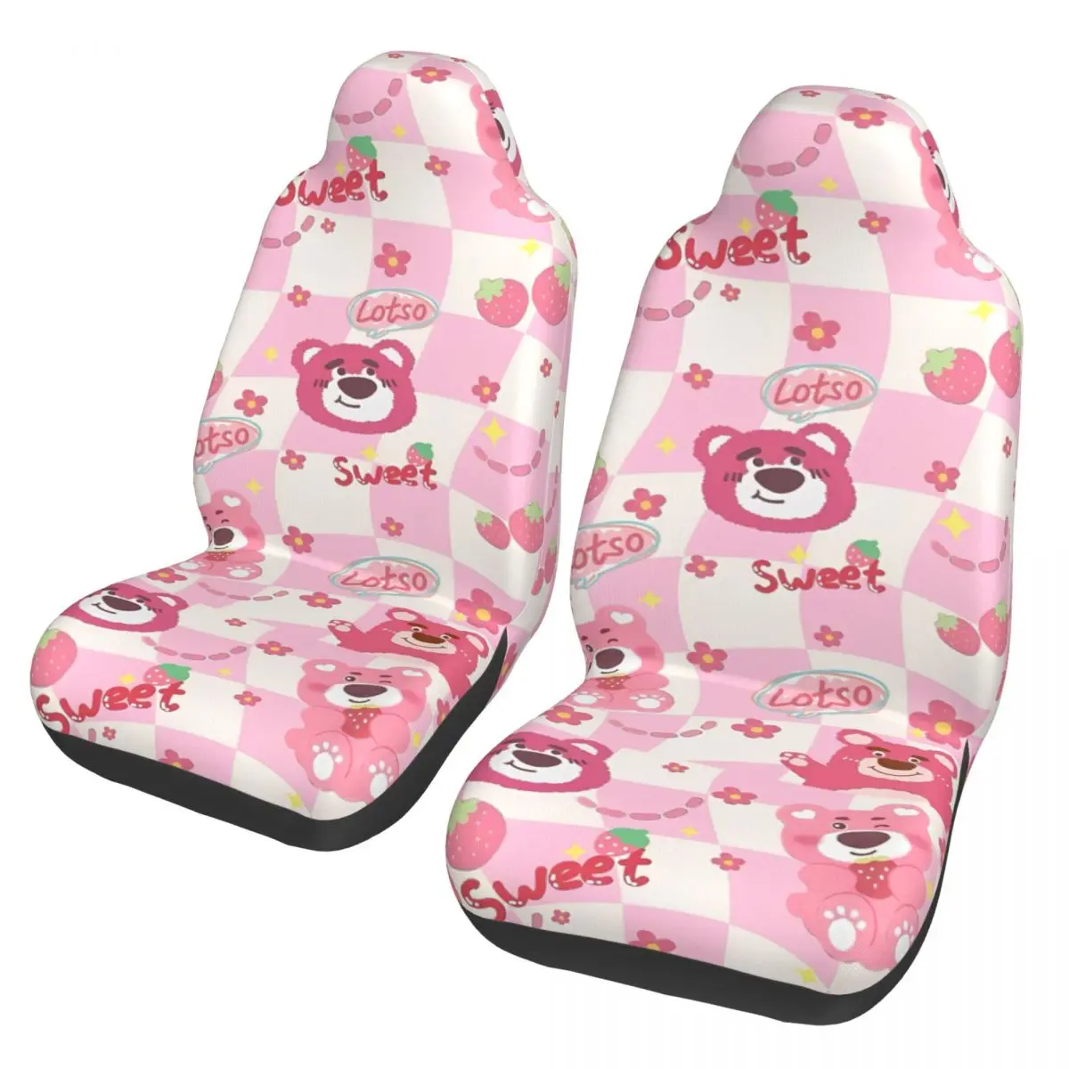 

Lotso Pink Bear 2 Front Car Seat Covers for Cars Truck Sedan SUV Flexible Automotive Seats Cover