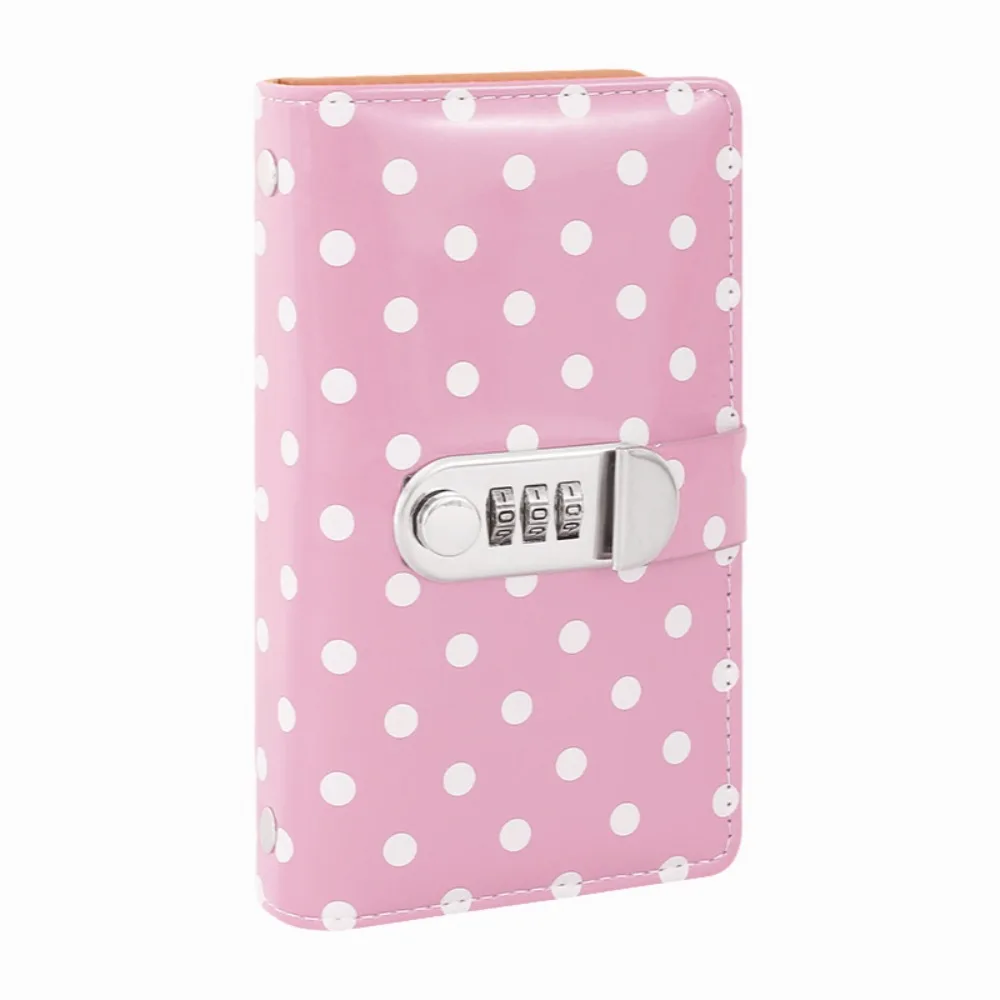 PU Leather Cash Savings Binder with Combination Lock Polka Dot Design Cash Envelope Savings Book 100 Pockets