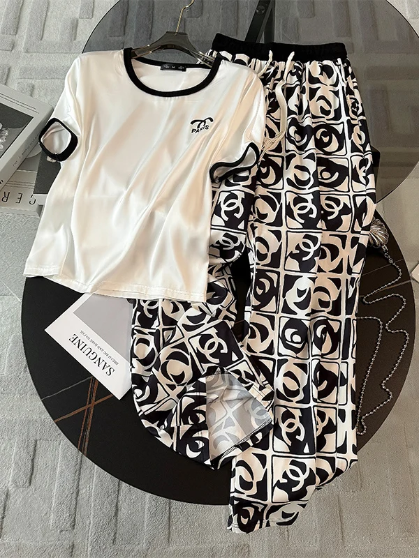 

Summer Casual Fashion Set Women's Sleeveless Striped Wide Leg Pants Two-Piece Suit Slimming Effect Vacation Style Outfit