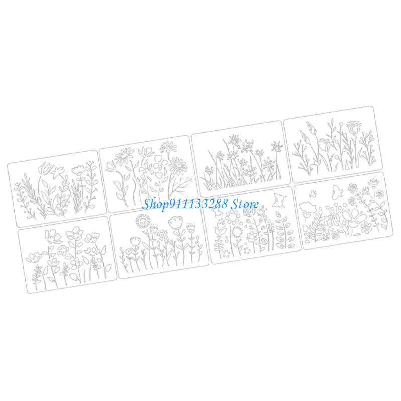 G88D 8Pieces Artistic Hollow Out Stencils Art Drawing Templates Reusing For Craft