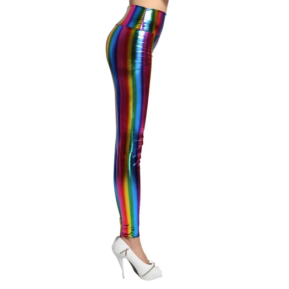 Women Pants Fancy Adult Disco Costume Rainbow Pants Leather Pants Retro Leggings