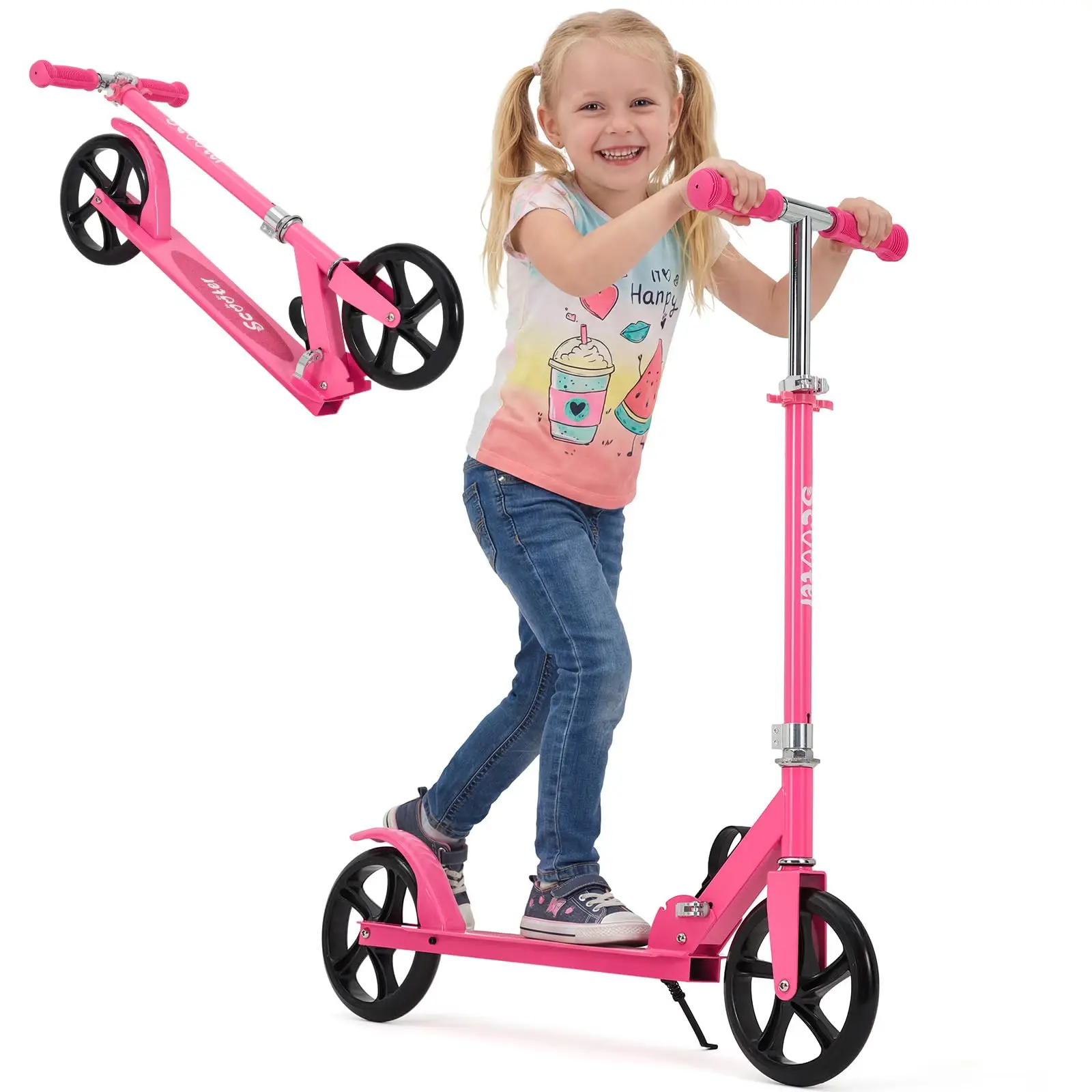 

8 Inch Big Wheels Kick Scooter For Adults Teens Kids 220 LBS Capacity Foldable Commuter Scooter Lightweight Adjustable Height
