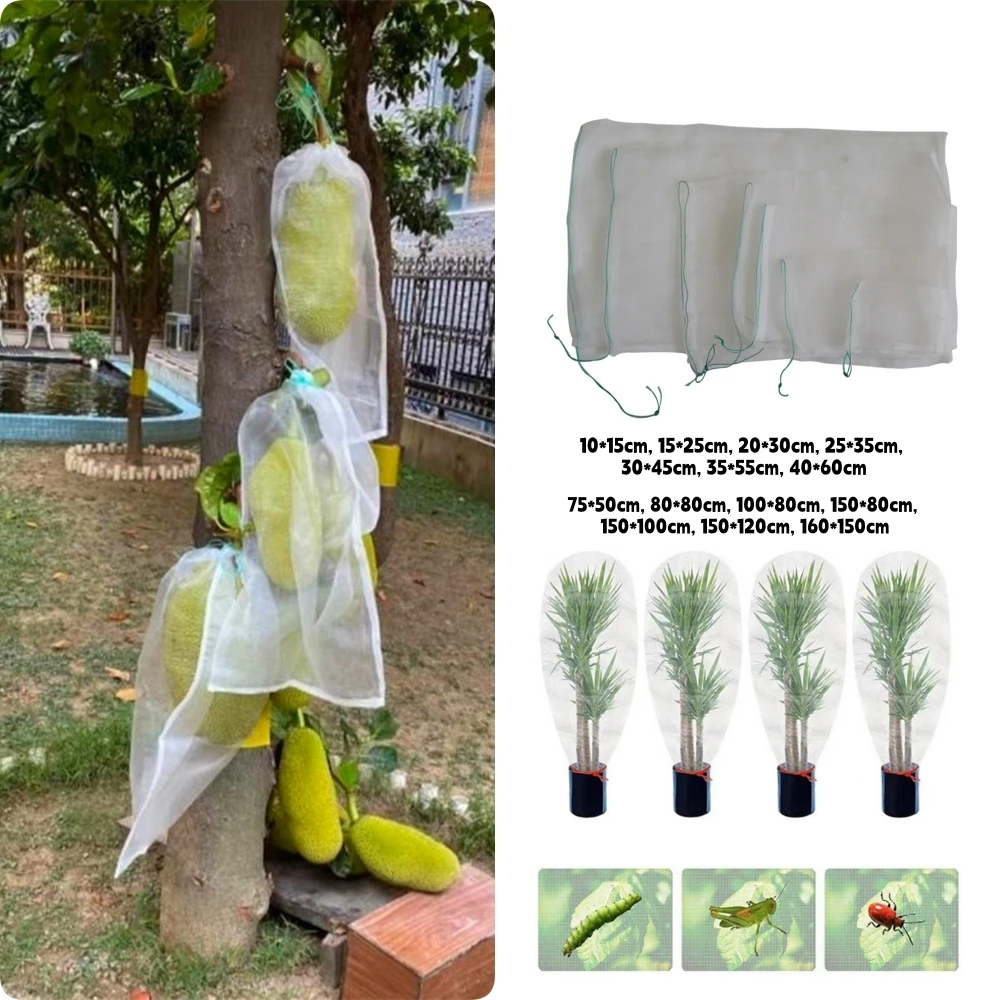 White Anti-Bird Garden Netting Bag Reusable Fruit Insect Proof Drawstring Bag for Fruit and Tree Protection Home Garden Supplies