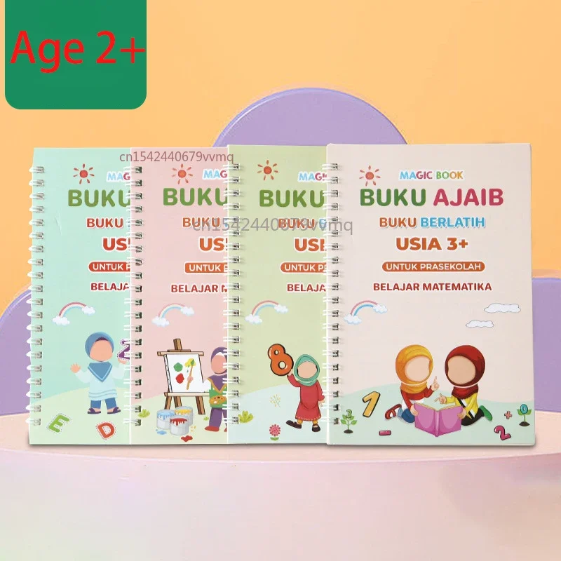 Reusable Copybook Indonesian Language Book Learning Indonesian Letter Calligraphy Book Drawing Education for Kids Writing Toys