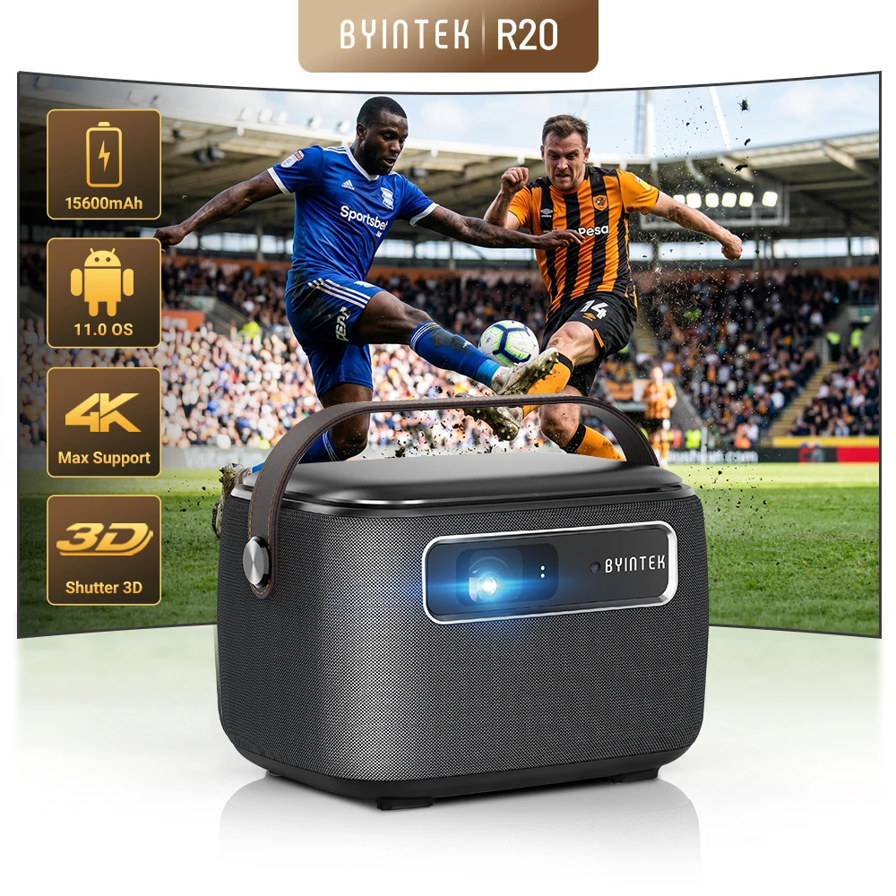 BYINTEK R20 Projector Smart Android 1080P 4K Built-in 15600mAh Battery Support 3D for Home Theater Outdoor Movies Projectors