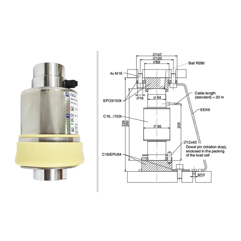 HBM Column Type Load Cell Original Genuine C16AC3-20T/30T/40T Stainless Steel Self-Reset Weighing Sensor Truck Scale Weighbridge