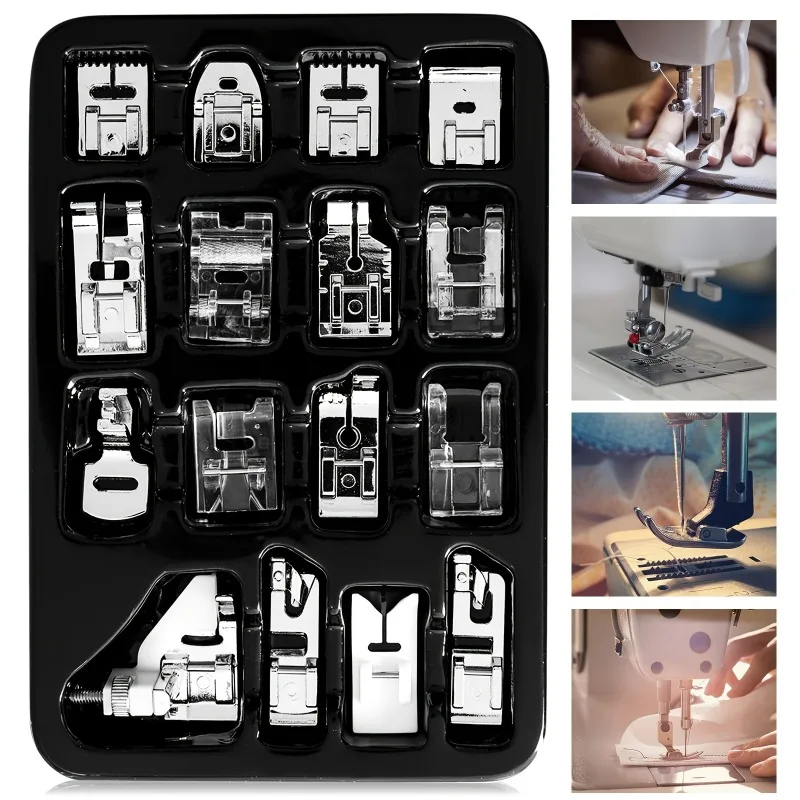 16pcs Universal Sewing Machine Presser Feet Kit with Snap-On Adapter and Storage Case