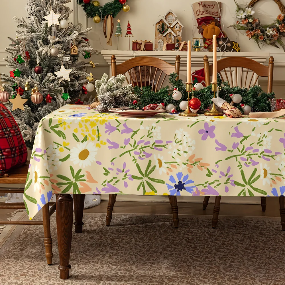 Colorful Flowers Leaves Table Cloth Waterproof Tablecloth Spill Proof Table Cloth, Wipe Clean Table Cloth for Dining Camping