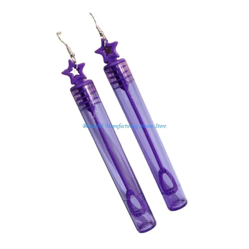 E56A Bubble Blower Earrings Five-Pointed Star and Mini Test Tube Ear Pendants Decor