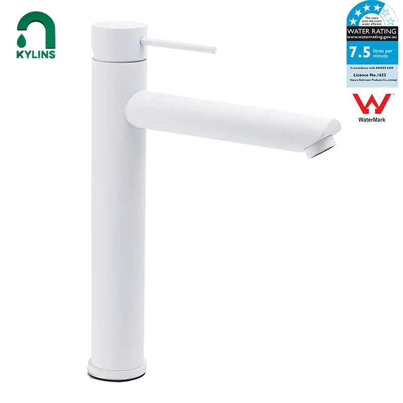 KYLINS Mixer Vanity Sink Faucet Straight Spout Tap Set Basin Faucets White Fauce Bathroom Mixer WELS Matt White Round Tall Basin