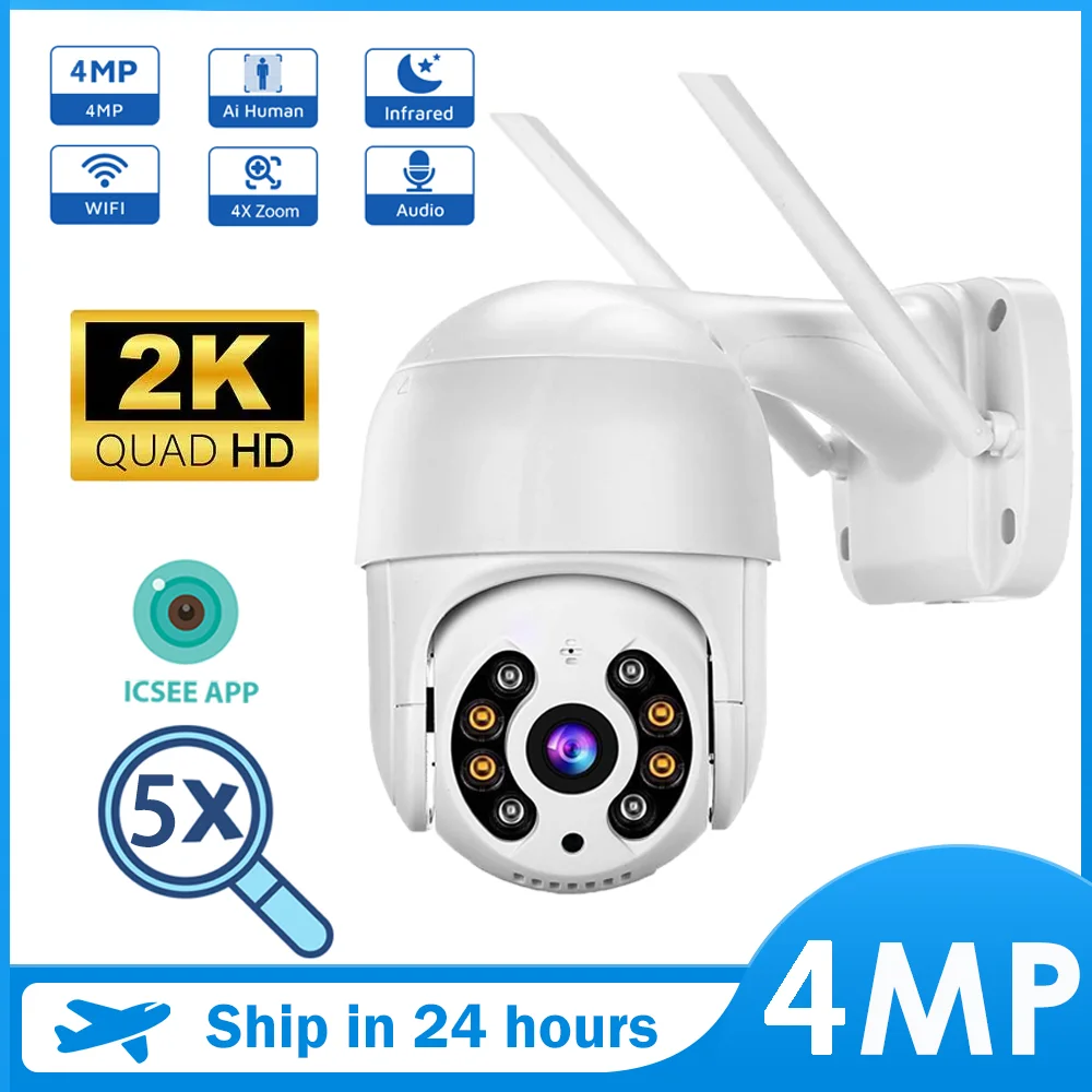 

ICsee 4MP Wireless Outdoor Camera WiFi CCTV PTZ Camera 5X Digital Zoom Auto Tracking IR Night Vision Surveillance Security Cam